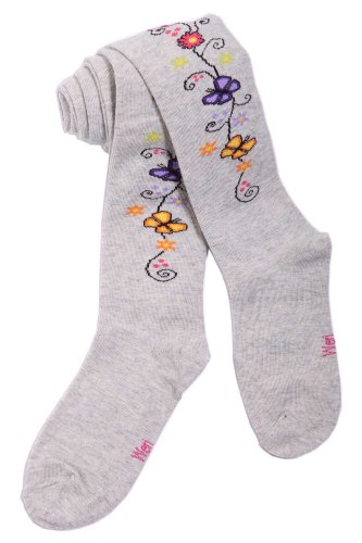 Weri Spezials Baby and Children Tights, Ornaments of Flowers , Silver