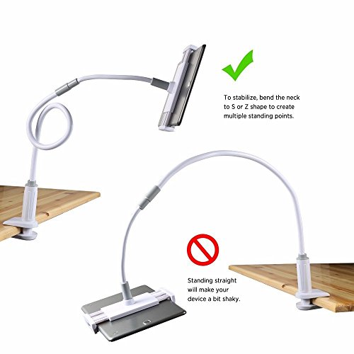 MyArmor verstellbarer Schwanenhalshalter für iPad / Tablets, flexibel mit mit Klemme, 360 Grad drehbar, passend fürs Bett, Tisch, für Apple iPhone 6 / iPad Mini 3 / iPad Air 2 / Galaxy Tab 4 10.1 / Galaxy Tab A 9.7/8.0 und für andere Geräte mit Bildschirmen der Größe 10,2-25,7 cm (Schwarz & Weiß) - 6