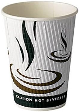 Thali Outlet - 50 x Weaved 12oz Rippled Paper Cups Disposable Insulated For Tea Coffee Cappuccino Hot Drinks