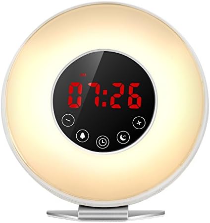 ZILWISE Wake Up Light , Sunrise Alarm Clock with 7 Colors, 6 Nature Sounds, FM Radio and Touch Control, Digital Alarm Clock