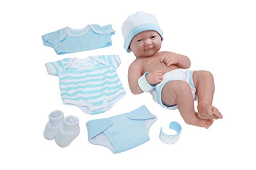 La Tutine Nursery 8 Piece Layette Baby Doll Gift Set, Featuring 14 Newborn Life-Like Smiling Doll, Blue by JC Toys