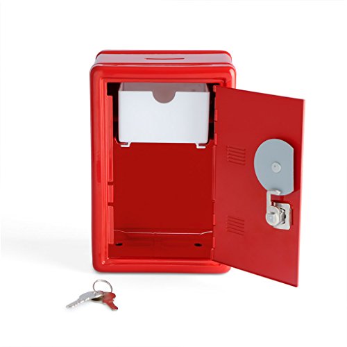Balvi Tirelire Money Bank Rouge Coffre-Fort avec Double Serrure à Code et à clé Gardez Vos pièces, Billets, Bijoux et Objets de Valeur Fer 18 x 12 x 11 cm