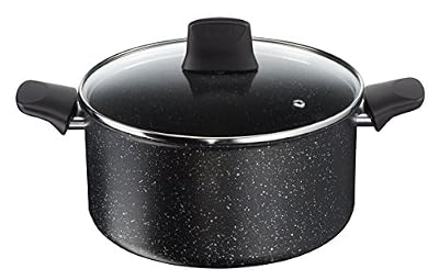Tefal C6344602 Authentic Faitout 5L + Couvercle en Verre Moucheté Tous Feux Dont Induction, Aluminium, Noir, 24 cm