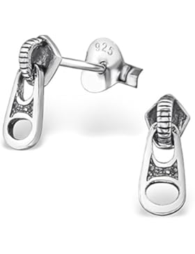 JAYARE Kinder-Ohrstecker Reißverschluss 925 Sterling Silber oxidiert 3 x 9 mm Ohrringe