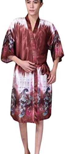 Aprilley Men's Hotel Soft Floral Print Satin Loungewear Bathrobe -  Multi - 