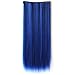 60cm Length One Piece Long Hair Piece Wig Straight Clip in Human Hair Extension Sapphire Blue