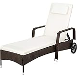 TecTake Chaise longue en aluminium et résine tressée avec accoudoirs et roues - diverses couleurs au choix - (Marron antique | no. 402121)