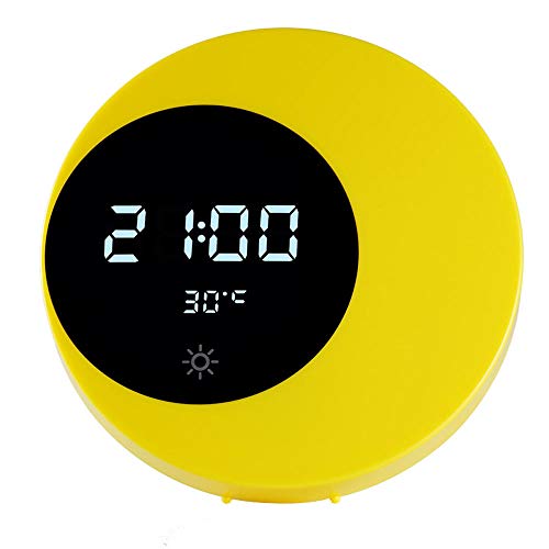 Xuanyue Smart Clock Light Dormitorio Mesita de noche Dormir USB Estudiante Reloj despertador Carga Noche Luz-_Negro Amarillo
