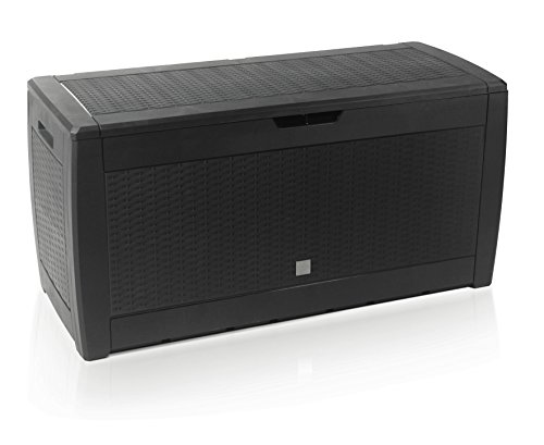 Oxid7® Kunststoff Auflagenbox in Rattan Optik Anthrazit - Maße (LxBxH): ca. 119x48x60cm - abschließbar - mit Rollen - 310 Liter (Design "Rato")