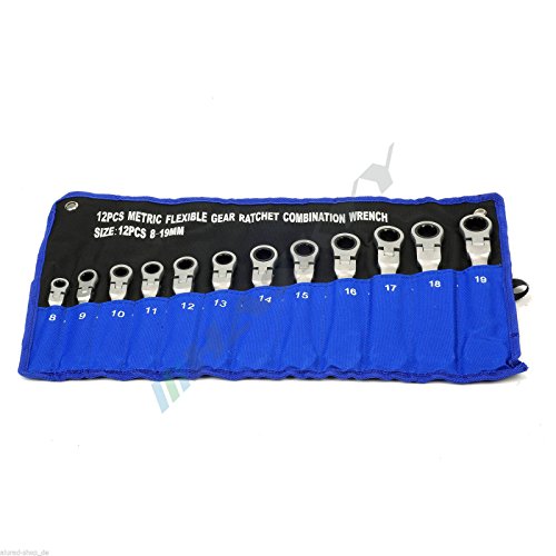 12-Tlg Gelenk Ringmaul Ratschenschlüssel Satz Set 8-19 mm Gabelschlüssel Ratsche - 2