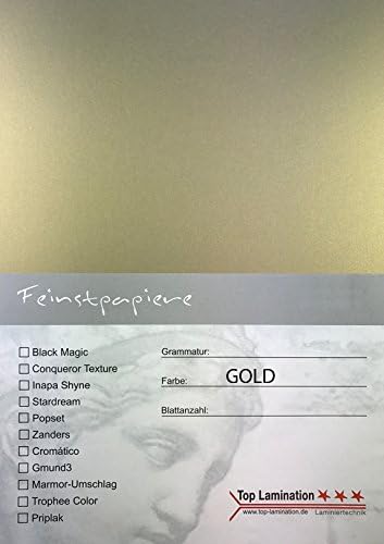 DIN A2 25 Sheets PU Top Lamination – Dyed All Possible use Gold Paper 120 g/m²: Invitations (Inserts for Albums Wedding Card, Photo Album, Poster Posters, Crafting and More.