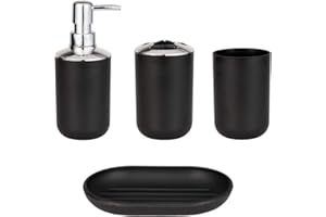 SUNBILIEN Modern 4-Piece Bathroom Accessories Set,with Soap Dispenser, Cup, Soap Dish and Toothbrush Holder (Black)