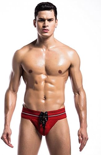 Damjic 3Inch Men'S Underwear Lace Stripe Belt Double D Sexy Underwear Underwear Mooning Movement Red S