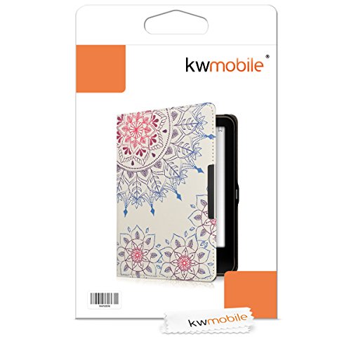 kwmobile Hülle für Tolino Vision 1 / 2 / 3 / 4 HD – Flipcover Case eReader Schutzhülle – Bookstyle Klapphülle Vintage Blumenring Design Pink Blau Weiß - 7