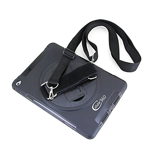 Cellular360 Apple iPad Air 2 Schock-und Drop-proof Hülle, Kopfstützen-Halterung mit einem Griff, einem Schultergurt und einem 360 Grad drehbaren Standfußdrehbaren(Apple iPad Air 2,Schulterriemen-Schwarz) - 4