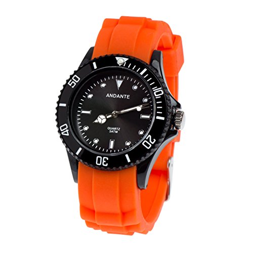 Andante Sportliche Wasserdichte Unisex Armbanduhr Silikon Uhr Quarz 3ATM ORANGE SCHWARZ AS-5006 Andante Sportliche Wasserdichte Unisex Armbanduhr Silikon Uhr Quarz 3ATM ORANGE SCHWARZ AS-5006