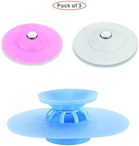 3pcs Shower Drain Stopper/Hair Catcher, YoiYee Silicone Deodorizer Drain Plug, Bathtub Cover for Bathroom Bath Tub,Kitchen Sink and Laundry Floor-White, Blue, Pink