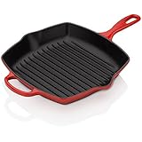 Le Creuset - Sartén skillet grill cuadrada de hierro colado esmaltado, 26 cm, color cereza
