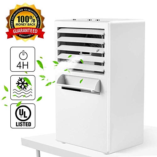 Climatiseur Personnel Ventilateur Refroidisseur d'Air Portable Humidificateur de Circulateur de Brumisateur 9.5 Pouces Ventilateur de Vent Froid Silencieux pas de Fuite pour Été Accueil Bureau,White