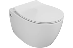 ‎AQUA BAGNO Aqua Bagno | Spülrandloses Hänge-WC mit Softclose Sitz aus Duroplast, weiße Keramik Toilette, Tiefspüler | 51 cm lang