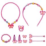 [Material duradero] Este conjunto de juegos de joyas para niños está hecho de plástico y resina seguros. Perlas ligeras y flores de plástico de diferentes tamaños, mariposas, están estrechamente conectadas. Las cuentas son de buena calidad y no se desvanecen ni pelan fácilmente.
