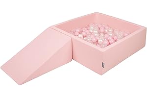 KiddyMoon Parque Infantil De Espuma con Cuadrada Piscina De Bolas (200 Bolas) para Niños, Rosa:Rosa Claro/Perla/Transparente