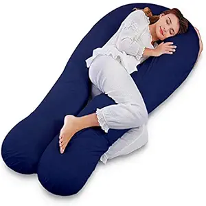 Curious Lifestyle U-Pillow Shaped for Pregnant Women with Washable Outer Cover (31 Inches x 55 Inches) (Navy Blue)