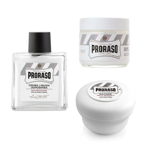 3 Piece Proraso Shaving Gift Set for Sensitive Skin - Includes Pre Shave, Shaving Cream & Liquid After Shave Cream