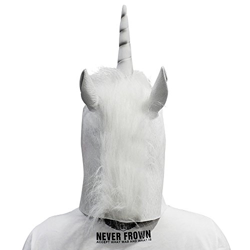 Weiß Einhorn Kopf Maske, Cusfull Einhornmaske Einhorn Latex Fasching Knopf Maske Vollmaske Tiermaske für Halloween Cosplay Kostüm - 3