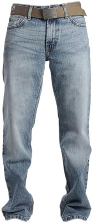 Mens Branded FB Zip Fly Denim Jeans Trousers Light &amp; Dark Washed + Free Belt + Inside legs: 30" = Short Leg, 32" = Regular Leg, 34" = Long Leg (42W x 30L, Light Washed – FBM15)