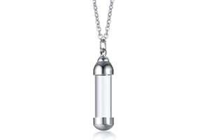 Cupimatch Glass Openable Perfume Container Vial Tube Necklace Chain, Stainless Steel Urn Keepsake Cremation Ashes Memorial Pendant Necklace Jewelry