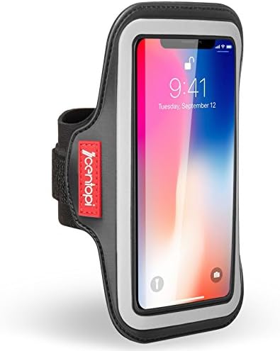 iPhone X Armband, Centopi iPhone X Sports Armband With Reflective Strips &amp; Key Slot For Sports, Jogging, Running, Walking, Hiking, &amp; Gym Exercise Workouts – Black