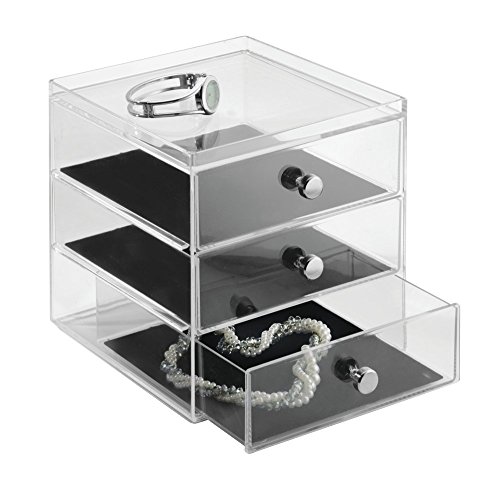 mDesign Kosmetik-Organizer – die ideale Aufbewahrungsbox für Kosmetika aller Art – die perfekte Schminkaufbewahrung mit 3 Schubladen – durchsichtig/transparent/schwarz