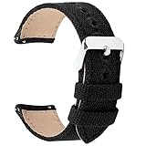 Fullmosa Uhrenarmband 22mm in 8 Farben, Stoff Leinen mit Mattleder Uhrenarmband Uhr Ersatzband mit Schnellverschluss für Mann&Damen,Schwarz 22mm