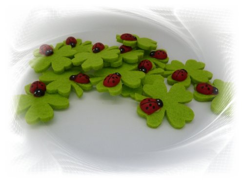 Kleeblatt Kleeblätter aus Filz mit Marienkäfer und Klebepad in 22er Pack Dekoration aus Filz mit Glückskäfer Streudeko Streuteile als Glücksbringer Tischdeko - 6