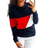 JUSTSELL Langarmshirts Pullover für Damen Herbst Winter,Frauen Farbe Patchwork Sweatshirt Rundhalsausschnitt T Shirt Casual Bluse Sport Tops