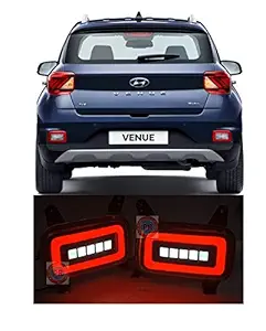 PRIKNIK Car Reflector LED Brake Light Bumper Rear/Back Drl Back Tail Light Design Compatible with Hyundai Venue with wiring (Red, White) - Set of 2 Pcs