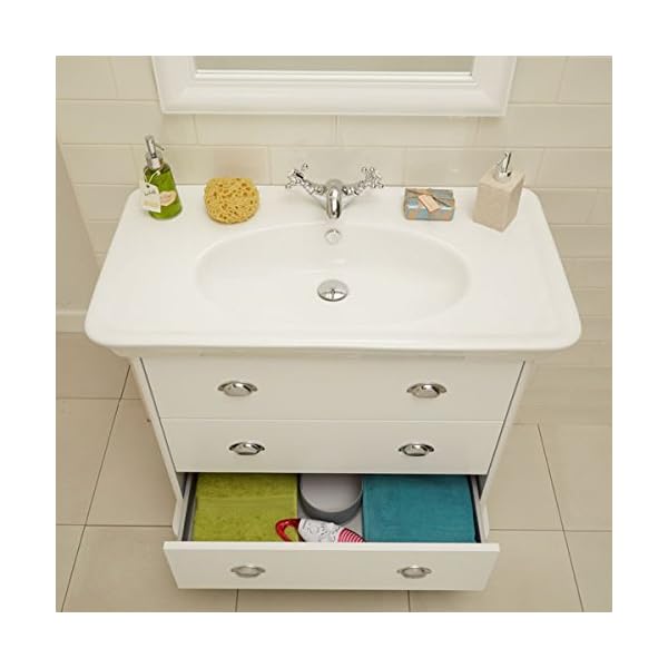 900 Vanity Unit with Basin for Bathroom Ensuite - Soft Closing Traditional Storage in Matte White Finish - 3 Deep Fill Drawers - Inset Ceramic Hand Wash Sink - (Dimensions ** Furniture Cabinet - Height: 835mm, Width: 745mm, Projection: 425mm, Drawer Depth: 400mm ** Basin Height: 80mm, Basin Width: 915mm, Basin Projection: 485mm) - Image 4