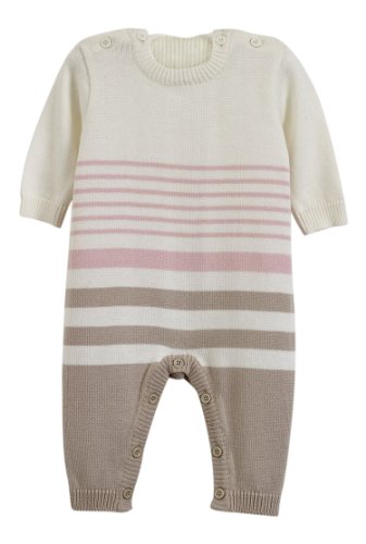 Natures Knits Stripe All In One Pink&Mink Striped 3-6months Organic Cotton Baby Suit