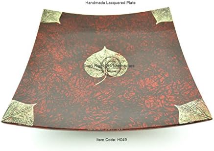 Handmade Lacquer Wooden Plate, Curving Square Shape, Decorative And Serving Plate, Large Size, Red, H049L