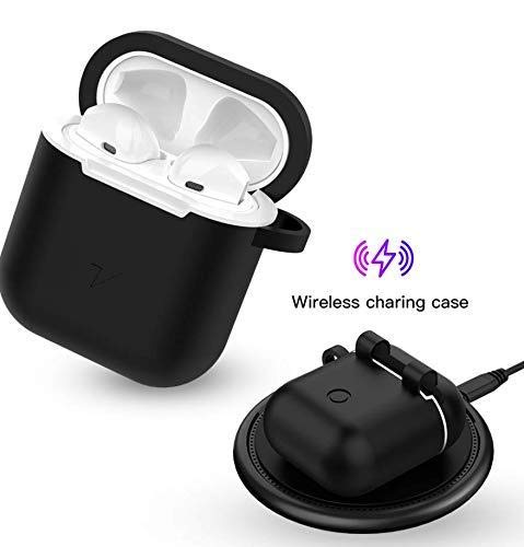 Uverbon Wireless Charging Case for Apple AirPods Protective Carrying Case for AirPods Wireless Charging, Compatible with Qi Wireless Charging Mats (Black)