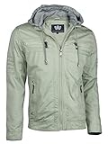 eine Innentasche HERREN COTTON JACKE ÜBERGANGSJACKE KAPUZE FRÜHLING WINDBREAKER FELDJACKE PARKA, Größe:XL, Farbe:956 Blassgrün