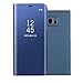 Produktbild Sycode Galaxy S7 Edge Spiegel Hülle,Galaxy S7 Edge Flip Schutzhülle,Galaxy S7 Edge Volle Ecke Schütz Case,Luxus Stilvoll Edel Cool Männer Frauen Screen Protector Blau Slim Fit Clear Standing View Mirror Cover Metall-Galvanotechnik Faltbar Bookstyle Beirftasche Cover Tasche Shell für Samsung Galaxy S7 Edge-Blau Mirror