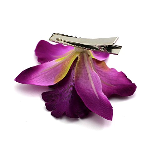 Modisch Hochzeit Braut Blume Stoff Dendrobium Orchidee Haar Klammer Brosche Haarspange Violett - 2