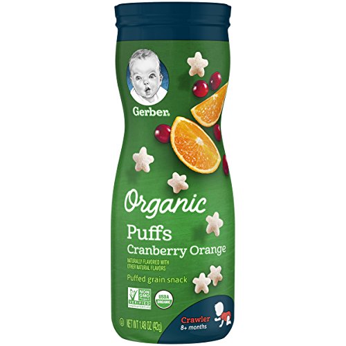 Gerber Graduates Organic Puffs, Cranberry Orange, 1.48 oz, 6 Count,