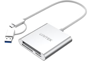 UNITEK All in One czytnik kart USB 3.0 + adapter USB C, 5 Gbps, 3 gniazda do SD/mini SD/micro SD (TF)/CompactFlash (CF)/MS do Windows PC, Mac, notebooków i TV, srebrny, aluminium