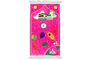Windplusya Prayer Rug for Children, 19.7 x 35.4 in Muslim Cartoon Tassel Prayer Mat, Soft Thick Muslim Prayer Mat, Eid Gift for Boys/Girls (Pink Aeroplane)