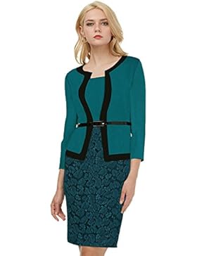 Kenancy Damen 3/4 Arm Bleistiftkleid Kontrastfarbe Bodycon Etui Businesskleid Enge Kleid mit Gürtel