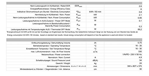 Eycos PAC2000E Klimagerät, Mobile Klimaanlage, Kühlkapazität von 2,1kW, Räume bis 26m², auch als Entfeuchter oder Belüfter einsetzbar - 5