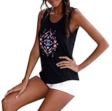 Yvelands Damen Tank top Weste Bohemian Sleeveless O Neck Printed Slim Fit T-Shirt Top Bluse(CN-S,Schwarz)